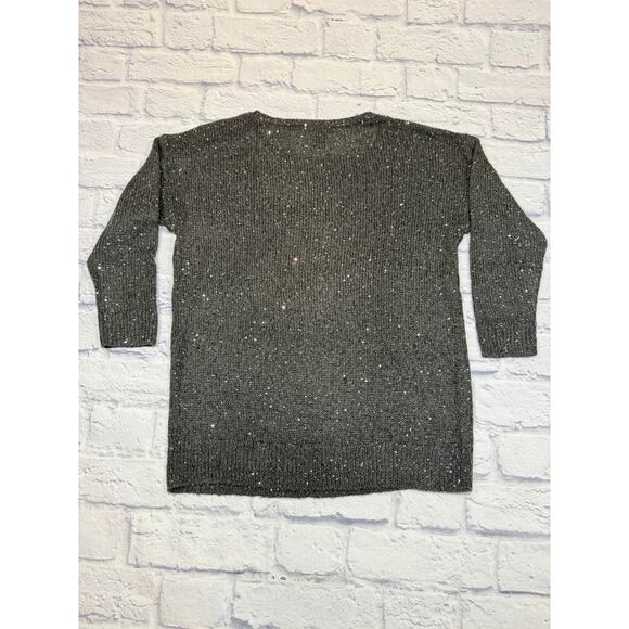 Ann Taylor Factory Sparkly Gray/Black sheer sweater Holiday sequined sz Medium - Picture 5 of 7